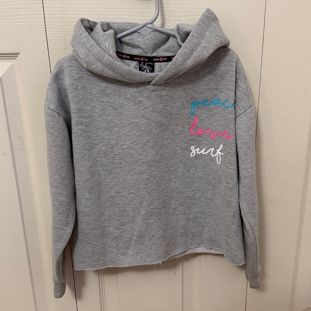 Hangten girls Gray Hoodie with Peace Love Surf size small 7-8